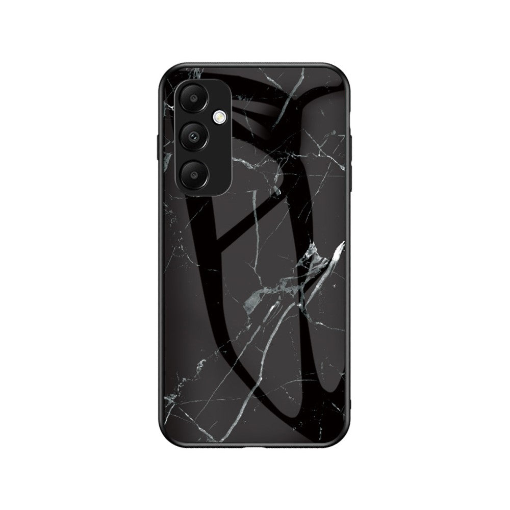 For Samsung Galaxy A54 5G Marble Pattern Printing Tempered Glass + PC + TPU Hybrid Cover Anti-scratch Phone Case