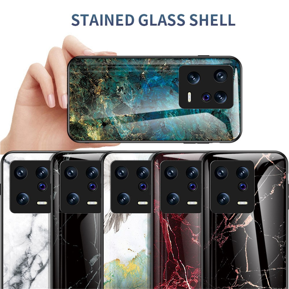 For Xiaomi 13 5G Marble Pattern Printing Phone Case Tempered Glass + PC + TPU Anti-drop Hybrid Cover