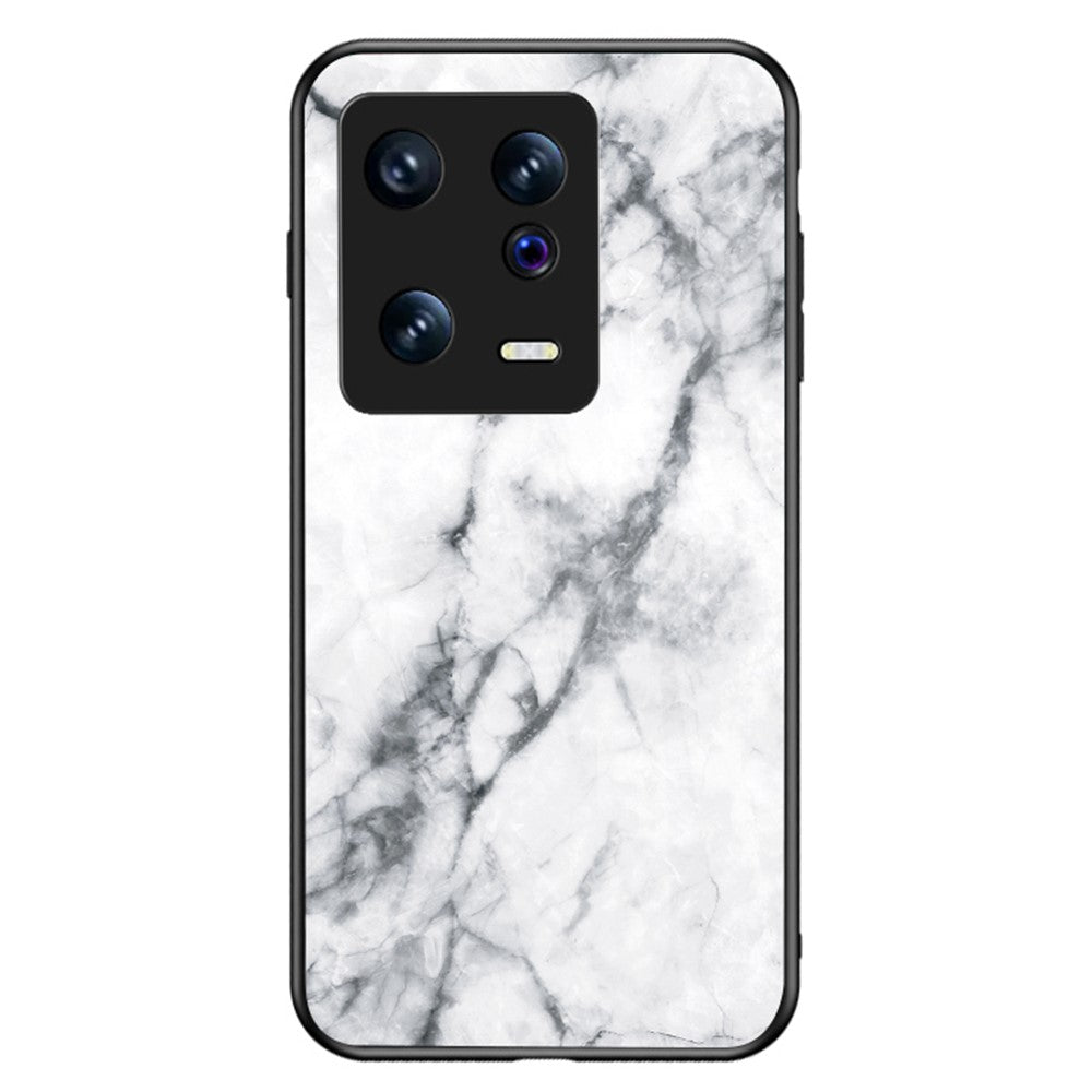 For Xiaomi 13 5G Marble Pattern Printing Phone Case Tempered Glass + PC + TPU Anti-drop Hybrid Cover