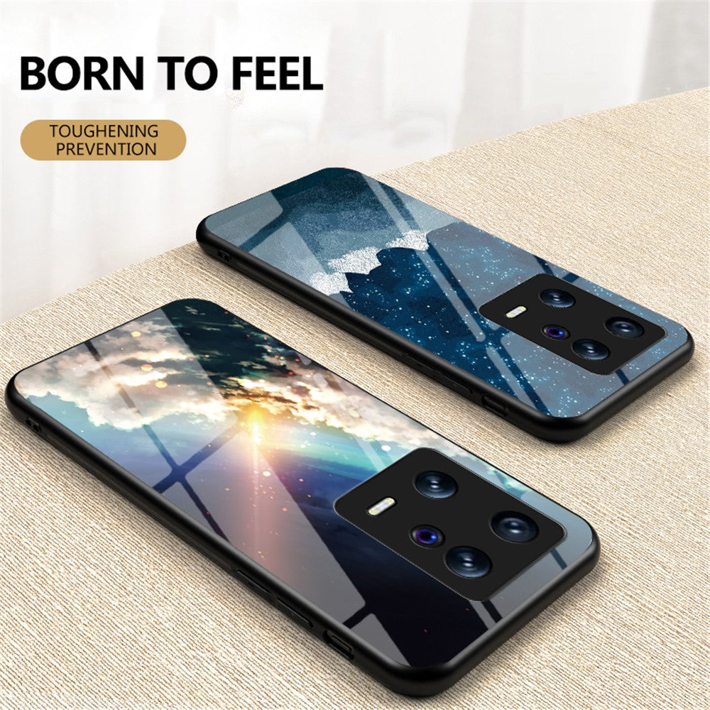 Starry Sky Pattern Printing Phone Case for Xiaomi 13 5G, Tempered Glass+Hard PC+Soft TPU Anti-drop Cover