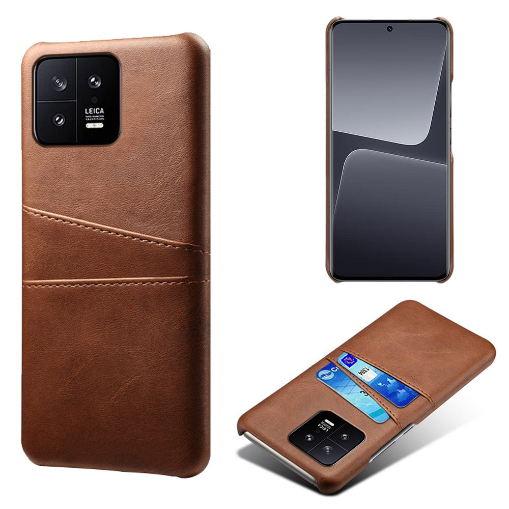 For Xiaomi 13 5G Dual Card Slots Drop-proof Mobile Phone Back Cover PU Leather Coated Hard PC Phone Case
