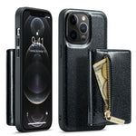 DG.MING M3-serien til iPhone 12 Pro Max 6,7 tommer, 2-i-1 stødsikkert bagcover i glitrende PU-læderbelagt PC+TPU med stativ, magnetisk, aftagelig, med lynlås og tegnebogsfunktion