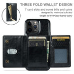 DG.MING M3-serien til iPhone 12 Pro Max 6,7 tommer, 2-i-1 stødsikkert bagcover i glitrende PU-læderbelagt PC+TPU med stativ, magnetisk, aftagelig, med lynlås og tegnebogsfunktion