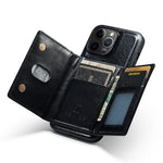 DG.MING M3-serien til iPhone 12 Pro Max 6,7 tommer, 2-i-1 stødsikkert bagcover i glitrende PU-læderbelagt PC+TPU med stativ, magnetisk, aftagelig, med lynlås og tegnebogsfunktion