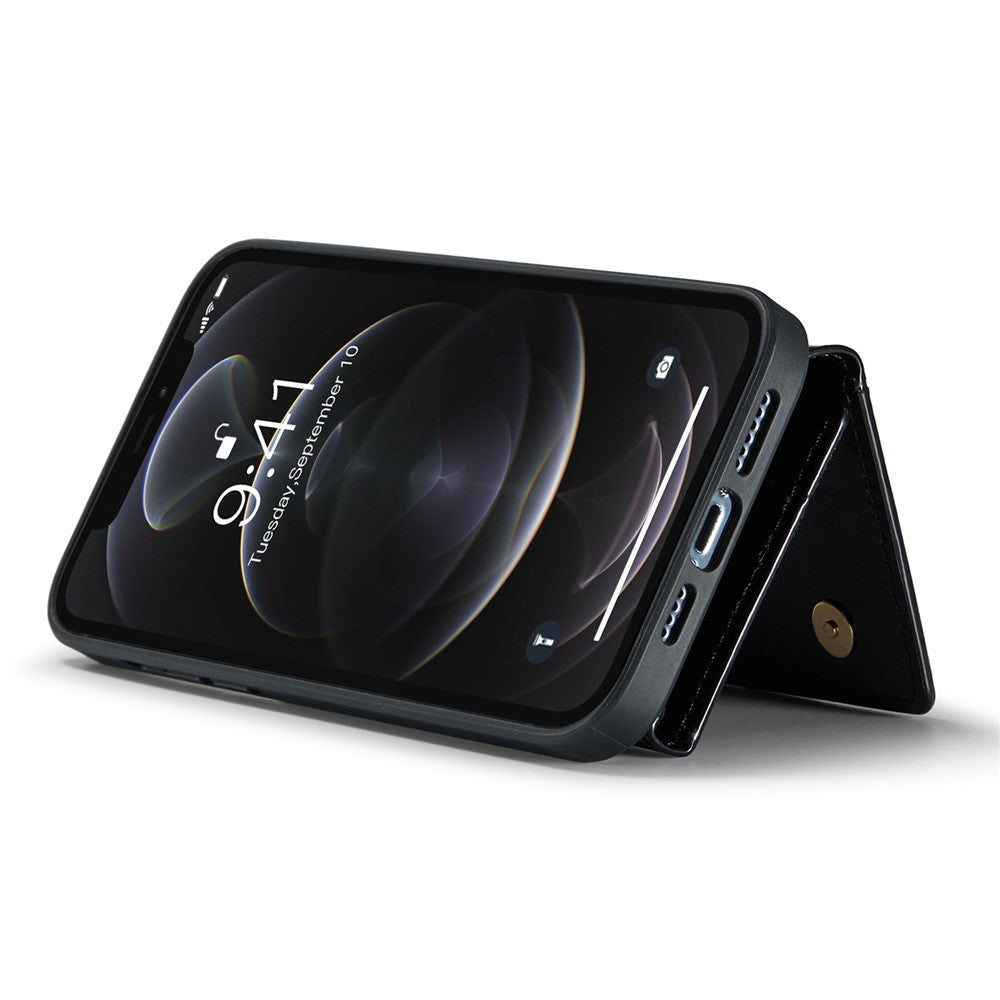 DG.MING M3-serien til iPhone 12 Pro Max 6,7 tommer, 2-i-1 stødsikkert bagcover i glitrende PU-læderbelagt PC+TPU med stativ, magnetisk, aftagelig, med lynlås og tegnebogsfunktion