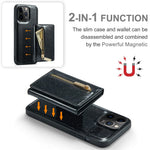 DG.MING M3-serien til iPhone 12 Pro Max 6,7 tommer, 2-i-1 stødsikkert bagcover i glitrende PU-læderbelagt PC+TPU med stativ, magnetisk, aftagelig, med lynlås og tegnebogsfunktion