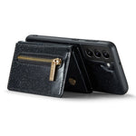 DG.MING M3 Series For Samsung Galaxy S22+ 5G Glitter Bling Powder PU Leather Magnetic Detachable Cover PC+TPU Kickstand Zipper Pocket Wallet Phone Case