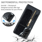 DG.MING M3-serien för Samsung Galaxy S22+ 5G glitterbling puderfärgad PU-läder magnetiskt avtagbart skal PC+TPU stativ dragkedja plånboksfodral