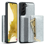 DG.MING M3 Series For Samsung Galaxy S22+ 5G Glitter Bling Powder PU Leather Magnetic Detachable Cover PC+TPU Kickstand Zipper Pocket Wallet Phone Case
