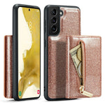 DG.MING M3-serien för Samsung Galaxy S22+ 5G glitterbling puderfärgad PU-läder magnetiskt avtagbart skal PC+TPU stativ dragkedja plånboksfodral
