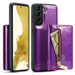 DG.MING M3 Series For Samsung Galaxy S22+ 5G Glitter Bling Powder PU Leather Magnetic Detachable Cover PC+TPU Kickstand Zipper Pocket Wallet Phone Case