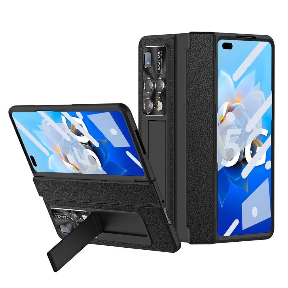 For Huawei Mate X2 5G Phone Case Scratch-resistant Hinge Protection PU Leather + PC Back Cover with Tempered Glass Screen Film