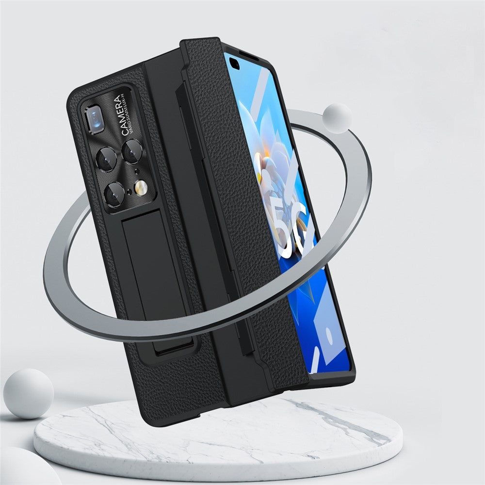 For Huawei Mate X2 5G Phone Case Scratch-resistant Hinge Protection PU Leather + PC Back Cover with Tempered Glass Screen Film