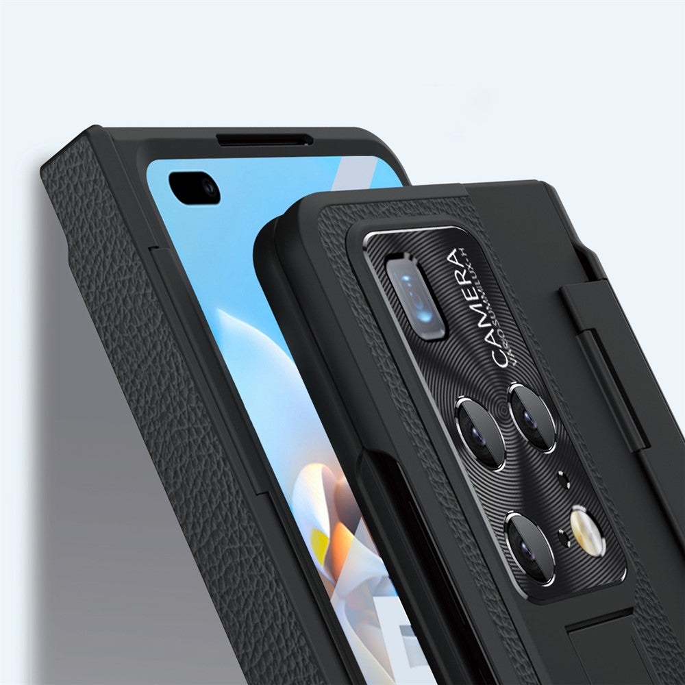 For Huawei Mate X2 5G Phone Case Scratch-resistant Hinge Protection PU Leather + PC Back Cover with Tempered Glass Screen Film
