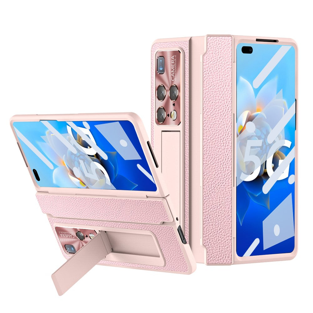 For Huawei Mate X2 5G Phone Case Scratch-resistant Hinge Protection PU Leather + PC Back Cover with Tempered Glass Screen Film