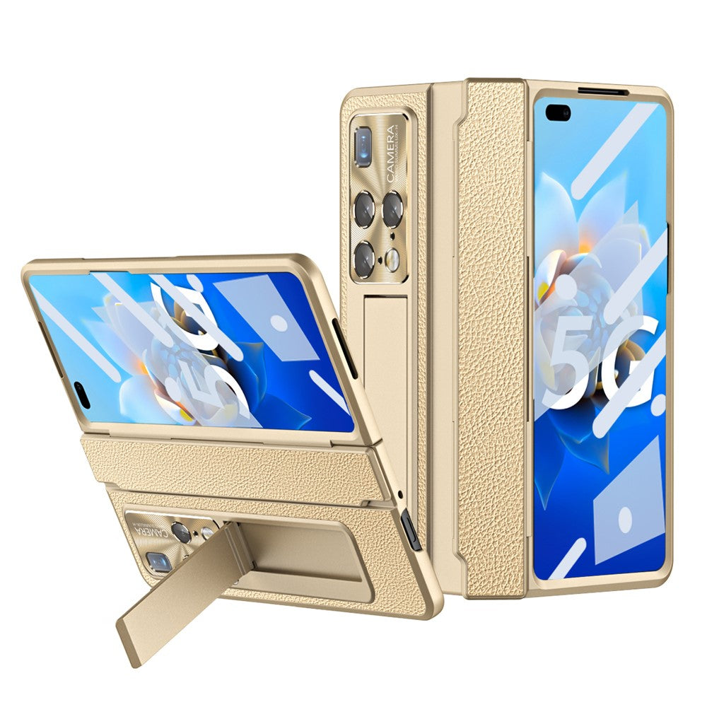 For Huawei Mate X2 5G Phone Case Scratch-resistant Hinge Protection PU Leather + PC Back Cover with Tempered Glass Screen Film
