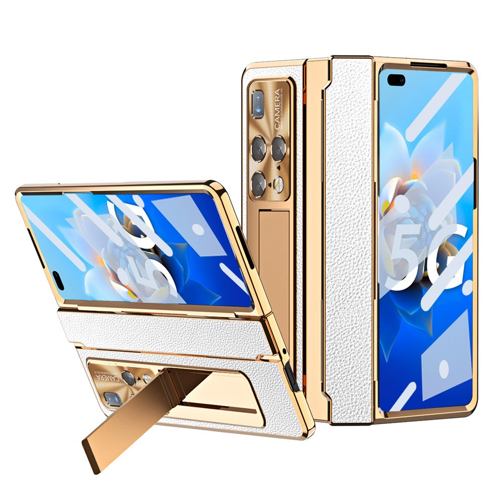 For Huawei Mate X2 5G Phone Case Scratch-resistant Hinge Protection PU Leather + PC Back Cover with Tempered Glass Screen Film