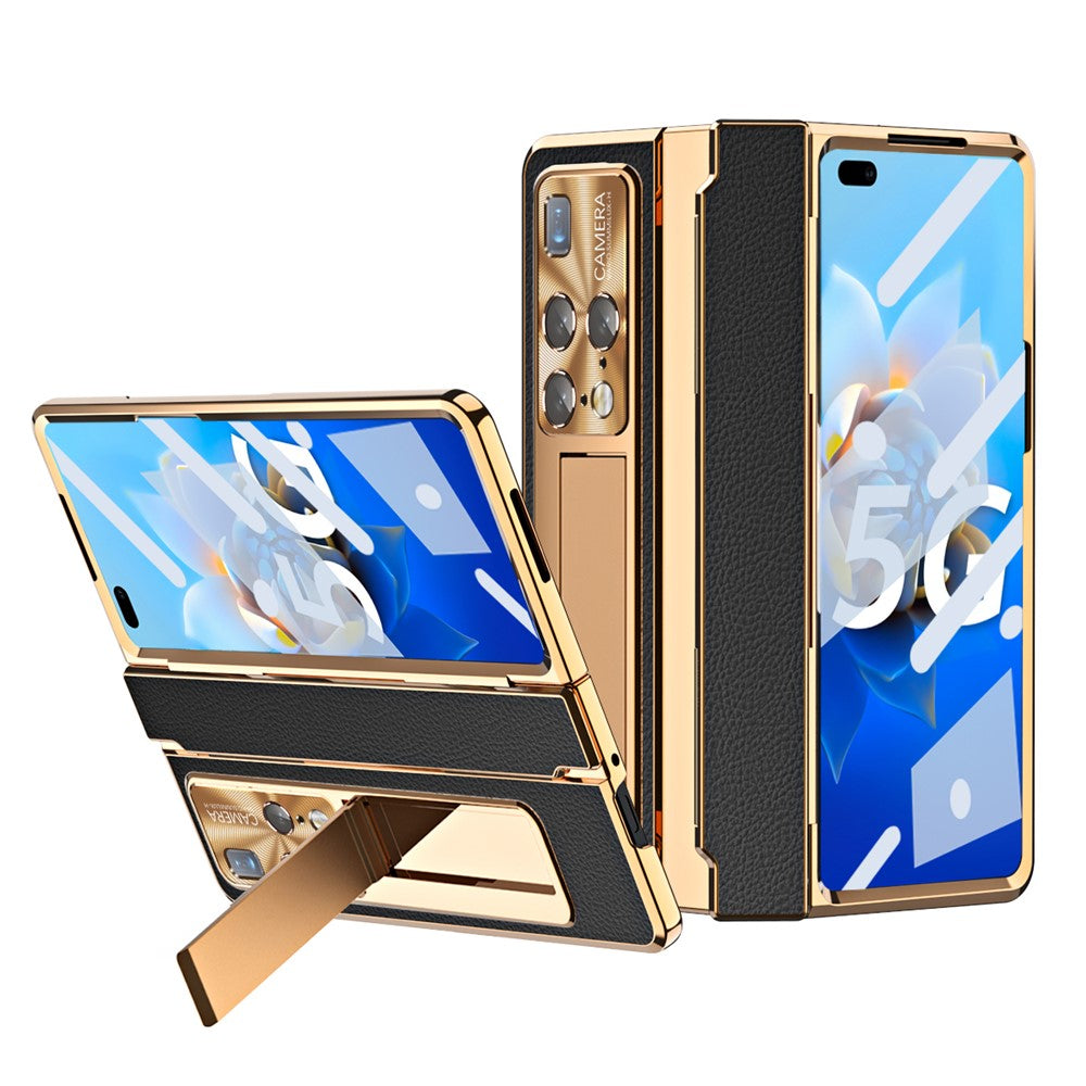 For Huawei Mate X2 5G Phone Case Scratch-resistant Hinge Protection PU Leather + PC Back Cover with Tempered Glass Screen Film