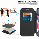 Til iPhone 11 6,1 tommer, kompatibel med MagSafe, RFID-blokerende kortpladser, anti-fald, PU-læder + TPU-galvaniseret klart bagside flip-cover med linsefilm
