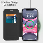 Til iPhone 11 6,1 tommer, kompatibel med MagSafe, RFID-blokerende kortpladser, anti-fald, PU-læder + TPU-galvaniseret klart bagside flip-cover med linsefilm