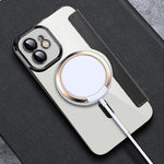 Til iPhone 11 6,1 tommer, kompatibel med MagSafe, RFID-blokerende kortpladser, anti-fald, PU-læder + TPU-galvaniseret klart bagside flip-cover med linsefilm
