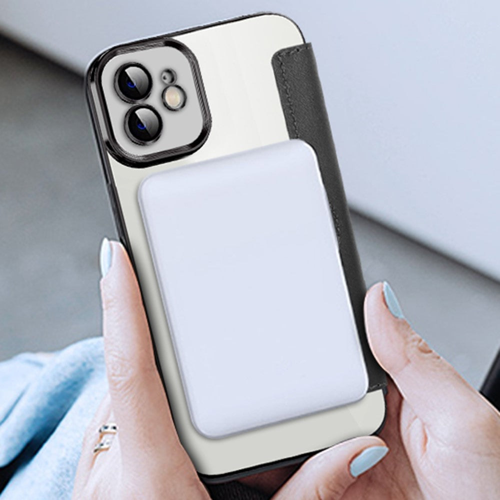 Til iPhone 11 6,1 tommer, kompatibel med MagSafe, RFID-blokerende kortpladser, anti-fald, PU-læder + TPU-galvaniseret klart bagside flip-cover med linsefilm