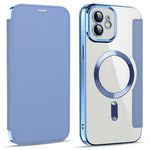 Til iPhone 11 6,1 tommer, kompatibel med MagSafe, RFID-blokerende kortpladser, anti-fald, PU-læder + TPU-galvaniseret klart bagside flip-cover med linsefilm