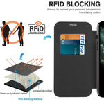 For iPhone 11 Pro Max 6.5 inch Compatible with MagSafe RFID Blocking Card Slots Shockproof PU Leather+TPU Electroplating Clear Back Flip Case with Lens Film