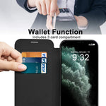 For iPhone 11 Pro Max 6.5 inch Compatible with MagSafe RFID Blocking Card Slots Shockproof PU Leather+TPU Electroplating Clear Back Flip Case with Lens Film