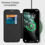 For iPhone 11 Pro Max 6.5 inch Compatible with MagSafe RFID Blocking Card Slots Shockproof PU Leather+TPU Electroplating Clear Back Flip Case with Lens Film