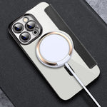 For iPhone 11 Pro Max 6.5 inch Compatible with MagSafe RFID Blocking Card Slots Shockproof PU Leather+TPU Electroplating Clear Back Flip Case with Lens Film