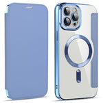 For iPhone 11 Pro Max 6.5 inch Compatible with MagSafe RFID Blocking Card Slots Shockproof PU Leather+TPU Electroplating Clear Back Flip Case with Lens Film