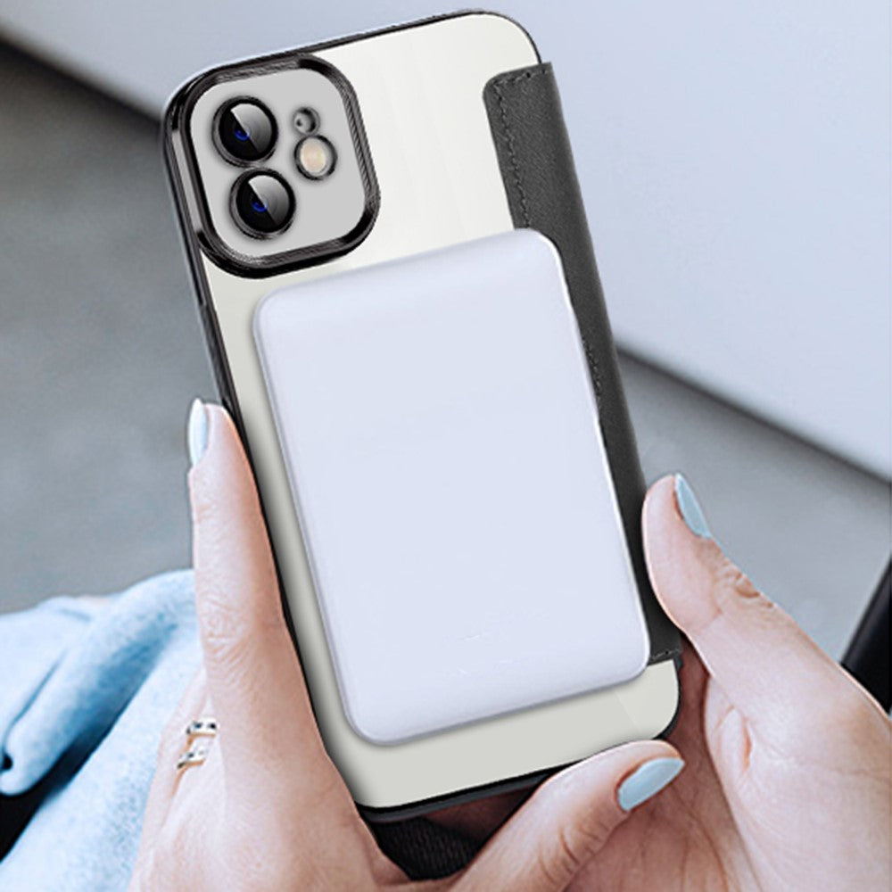 mobilskal för iPhone 12 6,1 tum, kompatibelt med MagSafe RFID-blockerande kortplatser, fullt skydd, PU-läder + TPU, galvaniserat, genomskinligt bakstycke med linsfilm