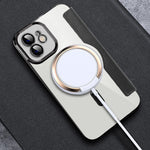 mobilskal för iPhone 12 6,1 tum, kompatibelt med MagSafe RFID-blockerande kortplatser, fullt skydd, PU-läder + TPU, galvaniserat, genomskinligt bakstycke med linsfilm