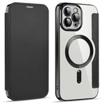 Phone Cover for iPhone 12 Pro 6.1 inch, Compatible with MagSafe RFID Blocking Card Slots Well-protected PU Leather+TPU Electroplating Clear Back Flip Case with Lens Film