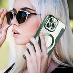 Phone Cover for iPhone 12 Pro 6.1 inch, Compatible with MagSafe RFID Blocking Card Slots Well-protected PU Leather+TPU Electroplating Clear Back Flip Case with Lens Film