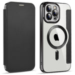 Phone Cover for iPhone 12 Pro Max 6.7 inch, Compatible with MagSafe RFID Blocking Card Slots Full Coverage PU Leather+TPU Electroplating Clear Back Flip Case with Lens Film