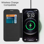 Phone Cover for iPhone 12 Pro Max 6.7 inch, Compatible with MagSafe RFID Blocking Card Slots Full Coverage PU Leather+TPU Electroplating Clear Back Flip Case with Lens Film