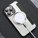 Phone Cover for iPhone 12 Pro Max 6.7 inch, Compatible with MagSafe RFID Blocking Card Slots Full Coverage PU Leather+TPU Electroplating Clear Back Flip Case with Lens Film