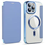 Phone Cover for iPhone 12 Pro Max 6.7 inch, Compatible with MagSafe RFID Blocking Card Slots Full Coverage PU Leather+TPU Electroplating Clear Back Flip Case with Lens Film