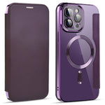 Phone Cover for iPhone 12 Pro Max 6.7 inch, Compatible with MagSafe RFID Blocking Card Slots Full Coverage PU Leather+TPU Electroplating Clear Back Flip Case with Lens Film