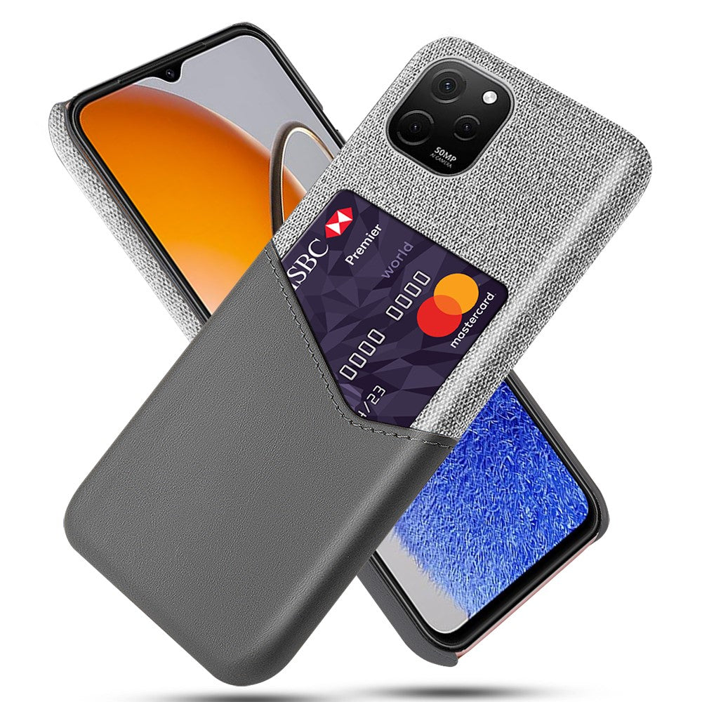For Huawei nova Y61 4G Cloth Texture Card Holder Phone Case Anti-drop PU Leather Coated Hard PC Cover
