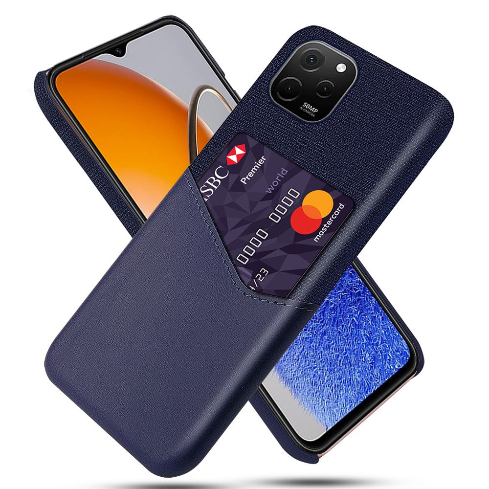 For Huawei nova Y61 4G Cloth Texture Card Holder Phone Case Anti-drop PU Leather Coated Hard PC Cover