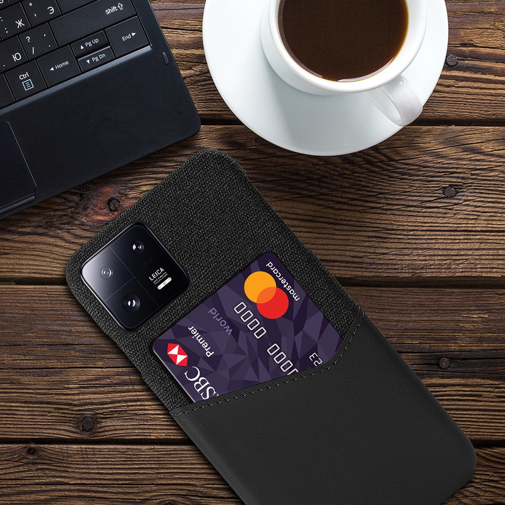 For Xiaomi 13 Pro 5G Cloth Texture PU Leather Coated PC Case Anti-scratch Card Holder Phone Cover