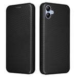 Samsung Galaxy A04e 4G / F04 4G / M04 4G Kolfibertextur Magnetiskt PU-läder mobilskal Korthållare Fullt Skyddande mobilflik