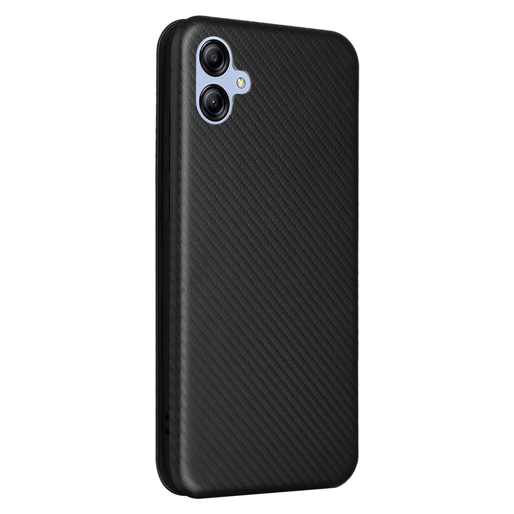 Samsung Galaxy A04e 4G / F04 4G / M04 4G Kolfibertextur Magnetiskt PU-läder mobilskal Korthållare Fullt Skyddande mobilflik