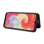 Samsung Galaxy A04e 4G / F04 4G / M04 4G Kolfibertextur Magnetiskt PU-läder mobilskal Korthållare Fullt Skyddande mobilflik