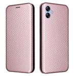 Samsung Galaxy A04e 4G / F04 4G / M04 4G Kolfibertextur Magnetiskt PU-läder mobilskal Korthållare Fullt Skyddande mobilflik