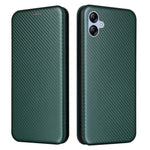 Samsung Galaxy A04e 4G / F04 4G / M04 4G Kolfibertextur Magnetiskt PU-läder mobilskal Korthållare Fullt Skyddande mobilflik