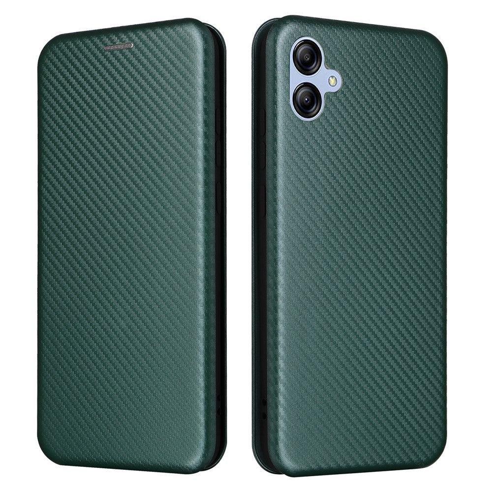 Samsung Galaxy A04e 4G / F04 4G / M04 4G Kolfibertextur Magnetiskt PU-läder mobilskal Korthållare Fullt Skyddande mobilflik